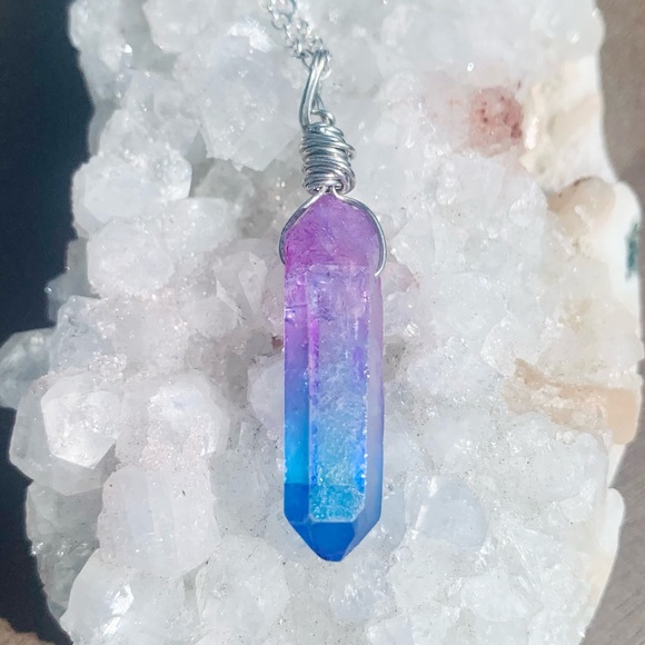 Blue & Purple Natural Healing Quartz Necklace - Picture 3 of 8